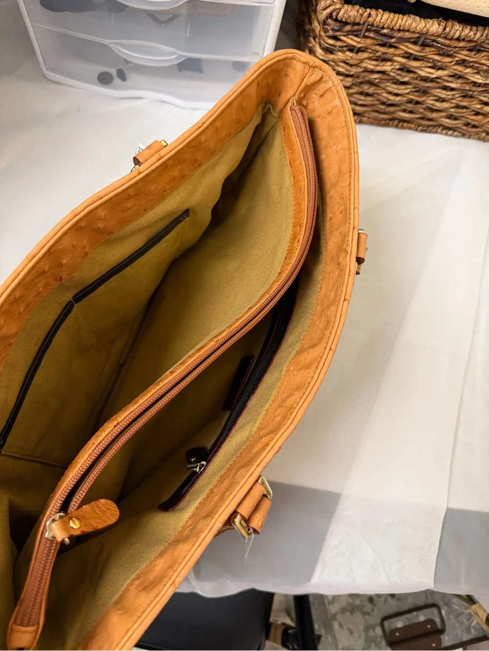 Antonio Melani Brown Faux Ostrich Leather Tote Bag